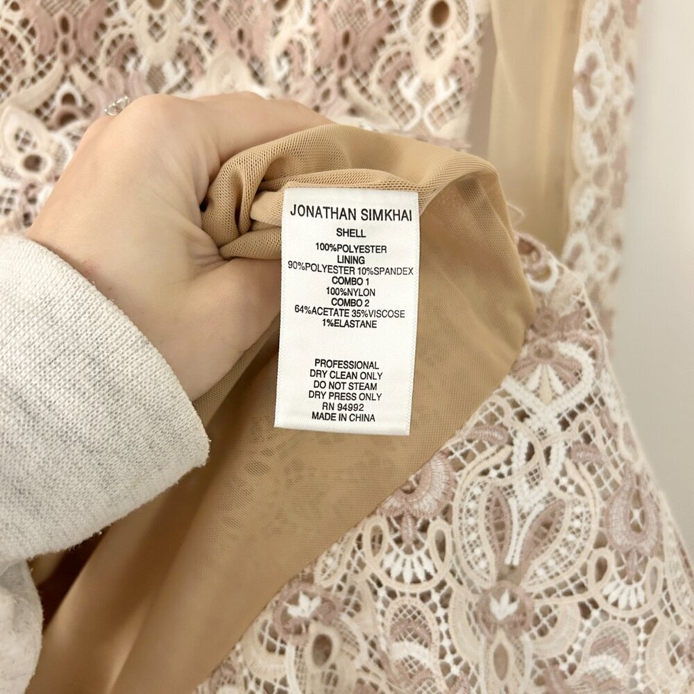 Jonathan Simkhai Natural Tulle-paneled Guipure Lace Mini Dress Nude Combo 6  NWT - Picture 10 of 16